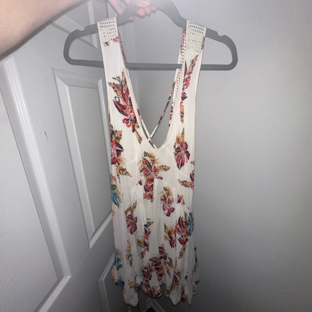Free People Cream and Red Crochet Detail Dress